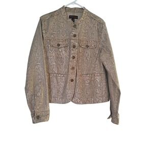 Dana Buchman gold metallic snake print Moto Jacket 14
